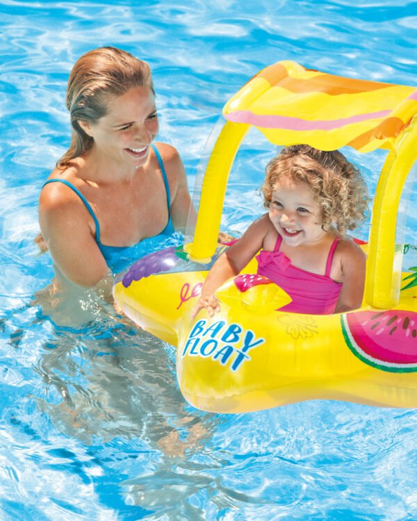 Flotador inflable para piscina para niños, color amarillo, con parasol