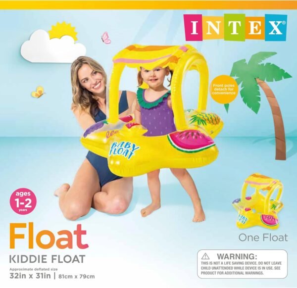 Flotador inflable para piscina para niños, color amarillo, con parasol - Imagen 2