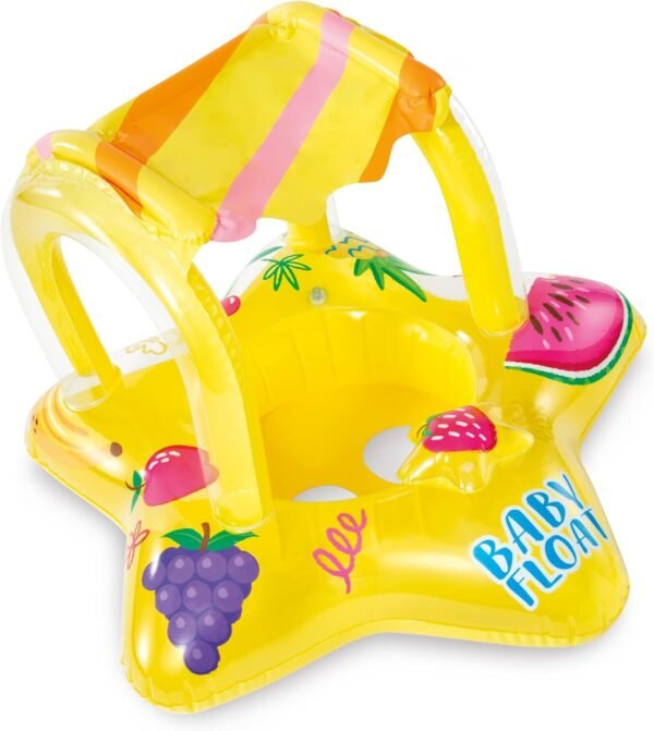 Flotador inflable para piscina para niños, color amarillo, con parasol - Imagen 3