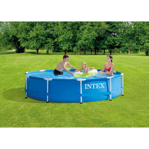 Piscina elevada de 10' x 30" con estructura de metal y bomba de filtrado