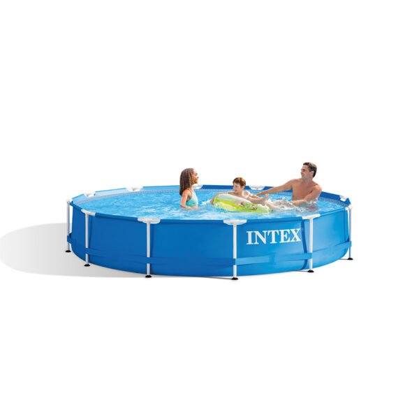 Piscina elevada de 12' x 30" con estructura de metal y bomba de filtrado