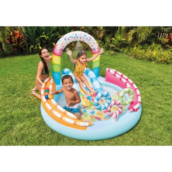 Centro de juegos hinchable agua INTEX golosinas con tobogán, juegos de bolas y difusor